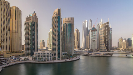 Fototapeta premium Amazing colorful dubai marina skyline during sunset timelapse