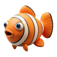 Cute cartoon clownfish with big blue eyes and an open mouth isolated on transparent background