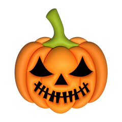 Smiling cartoon halloween pumpkin with black eyes and stitched mouth