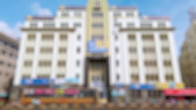 Bokeh view of city center architecture in Chennai, India. Blurred background footage.