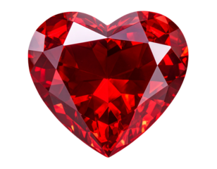  Geometric Red Heart Symbol with Faceted Crystal Look on Dark Woven Fabric Texture, Isolated PNG