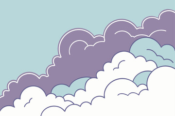 Abstract pastel clouds with white outlines background purple