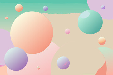 Pastel spheres and abstract shapes background blue