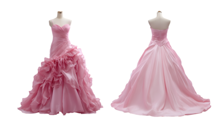 ladies front and back of pink wedding frock designs on the dummy