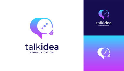 Combined speech bubble with light bulb logo design vector icon ideas. Unique vector communication concept.