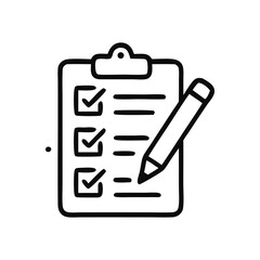 Stylized Clipboard with Completed Checklist and Pencil Ready to Mark.