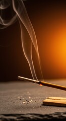 Incense Stick Burning with Smoke, Warm Light Background, Aromatherapy, Relaxation, Meditation, Spirituality, Asian Culture © Ahmed