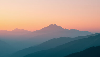 Fototapeta premium Minimalistic Misty Mountains at Sunrise in Pastel Colors Serene Dawn Landscape