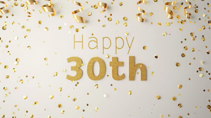 Golden thirtyth birthday celebration with sparkling confetti