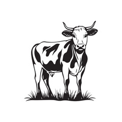 cow silhouette vector illustration, Cow black silhouette isolated on white background, farm animals, cow black silhouette vector logo