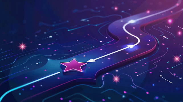 Digital pathway to success with a guiding star