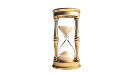 Classic Sand Timer with Flowing Grains on a Transparent Backdrop for Timeless Concepts