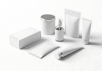 3D rendering of a white plastic cosmetic bottle, symbolizing business growth on a bar chart.