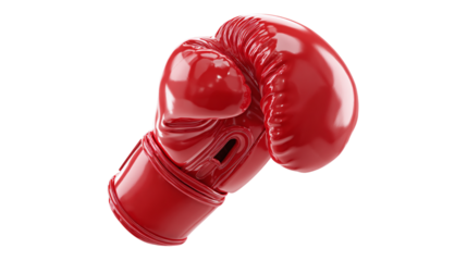 3D red boxing glove icon in cartoon plastic style, sports and fitness symbol, isolated on transparent background 
