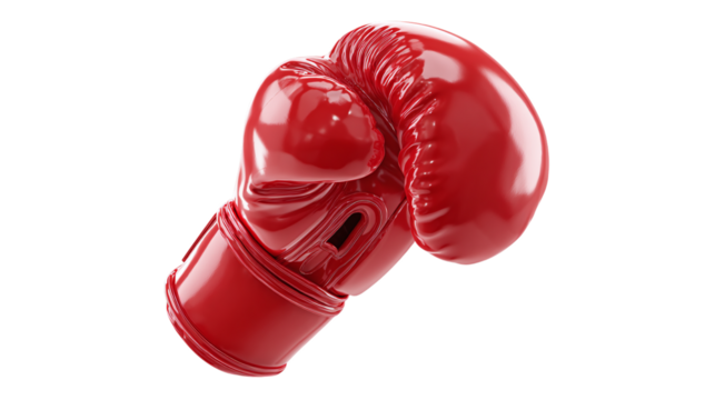 3D red boxing glove icon in cartoon plastic style, sports and fitness symbol, isolated on transparent background  - Powered by Adobe