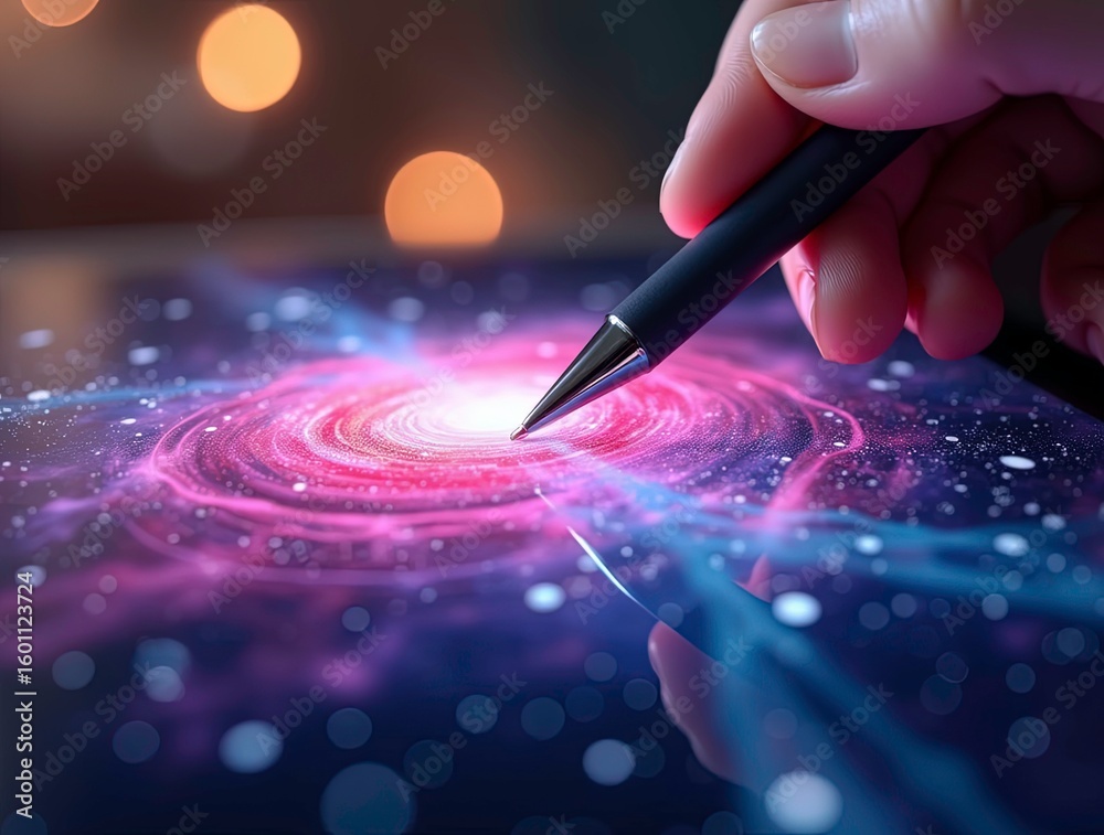 Fototapete Digital Design Prodigy 3d illustrated digitalization A creative hand using a graphics tablet, showing 