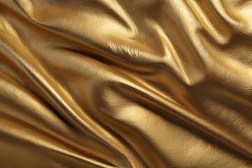 A gold fabric with a shiny texture. The fabric is folded and has a shiny appearance. Concept of luxury and elegance