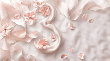 Delicate pink blossoms adorn flowing silken fabric