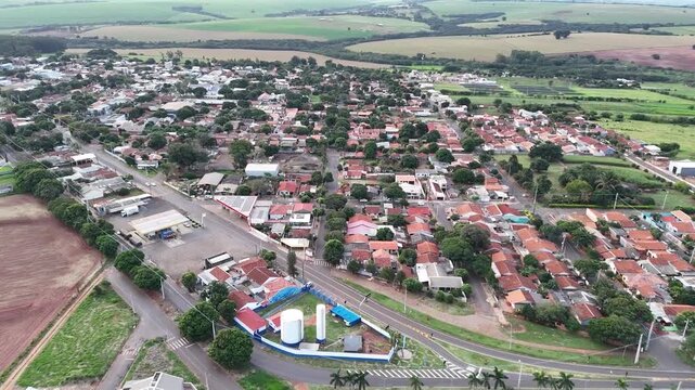Drone movement in the city of Iguaracu, a Brazilian municipality located in the North-Central region of Paran&aacute;. The image was taken on a slightly cloudy day, capturing the entire downtown area.