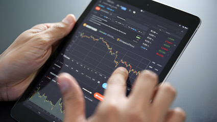 Person Analyzing Cryptocurrency Trends on a Tablet Device