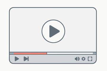 Modern Video Player Interface Vector Illustration – Flat Design, Transparent Online Media Frame, Play Bar, Controls, Streaming UI, Minimal Light Background, Software Application Template