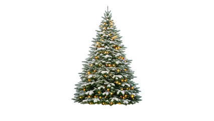 Decorated christmas tree with lights isolated on transparent background
