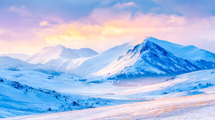 Fototapeta premium snow covered mountain landscape at sunrise