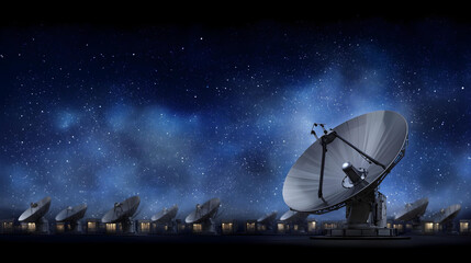satellite dish pointing towards the sky ,night