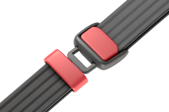 Seatbelt buckle with red safety strap isolated on a transparent background image