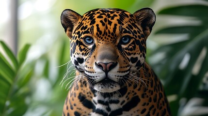 Obraz premium Close-up of a jaguar with striking blue eyes.