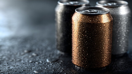 A trio of glossy aluminum drink cans in gradient colors