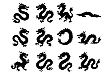 Silhouette collection of traditional chinese dragon designs