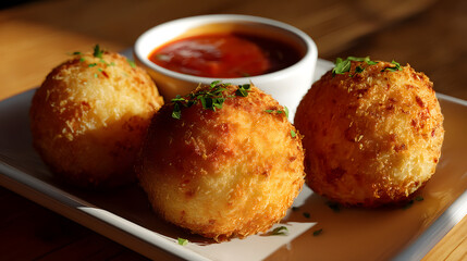 A trio of Italian arancini balls perfectly fried