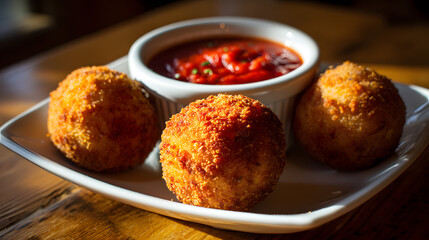 A trio of Italian arancini balls perfectly fried