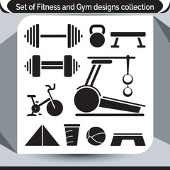 Fitness and Gym Equipment Collection for Health and Wellness Promotion featuring Dumbbells and Exercise Machines