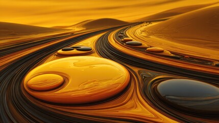 Abstract design with flowing shapes and golden tones.