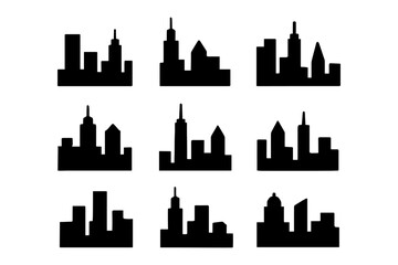 Fototapeta premium Silhouette city skylines collection: urban architecture icons for modern design