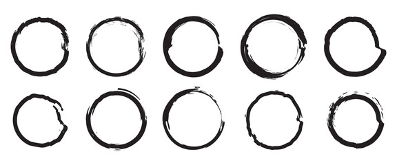 Grunge circle brushes. Vector brush Stroke. Black circles with rough edges. eps10