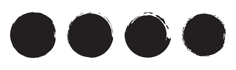 set of black grunge ink stamp circles, round shape stamp