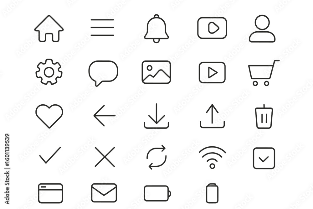 Poster universal line icon set for web and mobile user interface. essential ui ux outline icons for app des