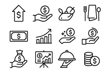 Finance line icon set. Money income, savings, earnings, cash. Financial growth investment. Business profit. Payment analysis presentation. Banking vector outline pictogram.