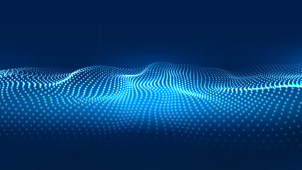 3D Big Data Wave, abstract technology visualization background. Blue and purple particle waves. Vector illustration.