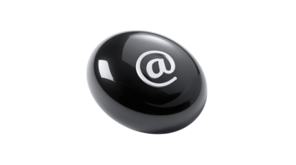 Black plastic bubble with contact symbol, 3D cartoon UI icon, isolated on transparent background