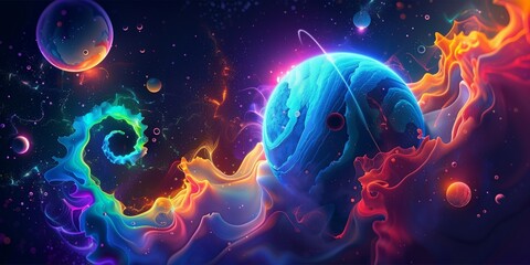 Epic Cosmic Collision: Fiery Core of a Swirling Blue and Red Nebula

