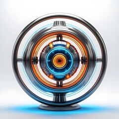 Futuristic Circular Machine with Blue and Orange Lights An Enigmatic Blend of Technology and Design