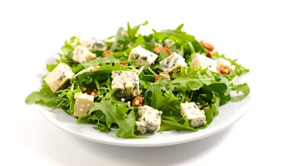 Fresh salad of arugula, cheese, and nuts