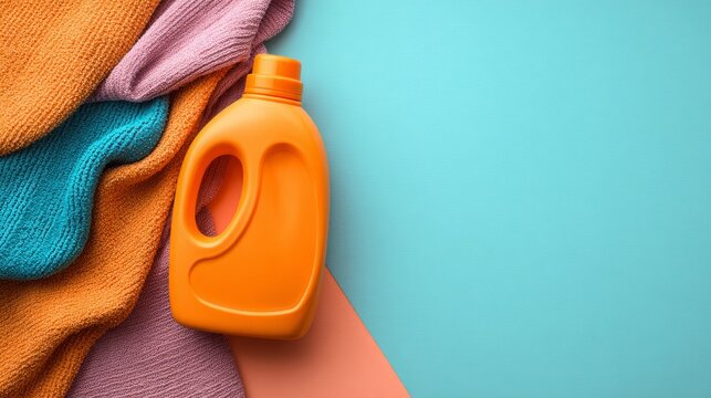 Top-down view of laundry detergent placed on a bright surface with space for text