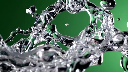 Slow motion splash clean transparent water hitting green screen backdrop producing crisp bubbles dynamic droplets ideal high resolution 4K footage compositing refreshing natural - Powered by Adobe