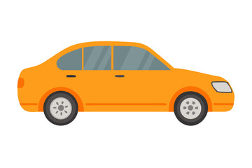 Simple orange sedan car viewed from the side on a black background