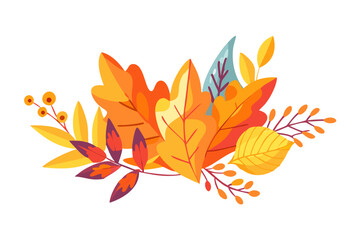 Vibrant autumn leaves and berries arrangement on black background